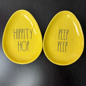 Rae Dunn Easter Egg Shape Serving Plate Peep Peep Hippity Hop Yellow 2Pc NWOT